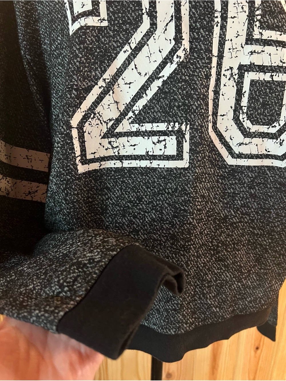 🖤💋Bobbie Brooks Black Heather V-Neck Sweatshirt with Distressed White Graphic💋🖤 - Picture 3 of 10